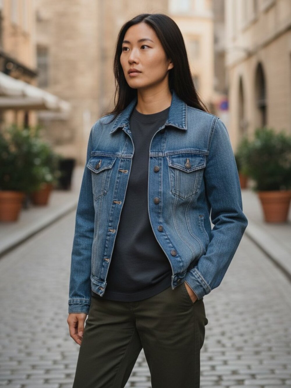 Abercrombie & Fitch Womens Classic Denim Jacket Medium Wash Size L 100% Cotton